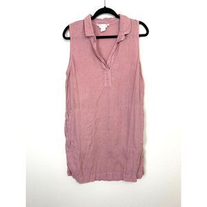 C&C California Dress Women's 12 Pink 100% Linen Tank‎ Summer Beachy Pockets